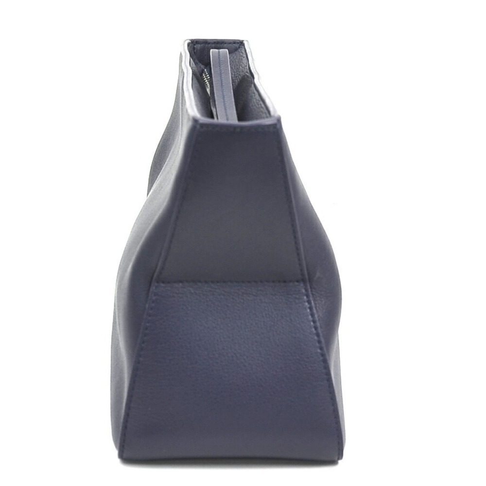 Salvatore Ferragamo Leather Shoulder Clutch Bag Navy Blue